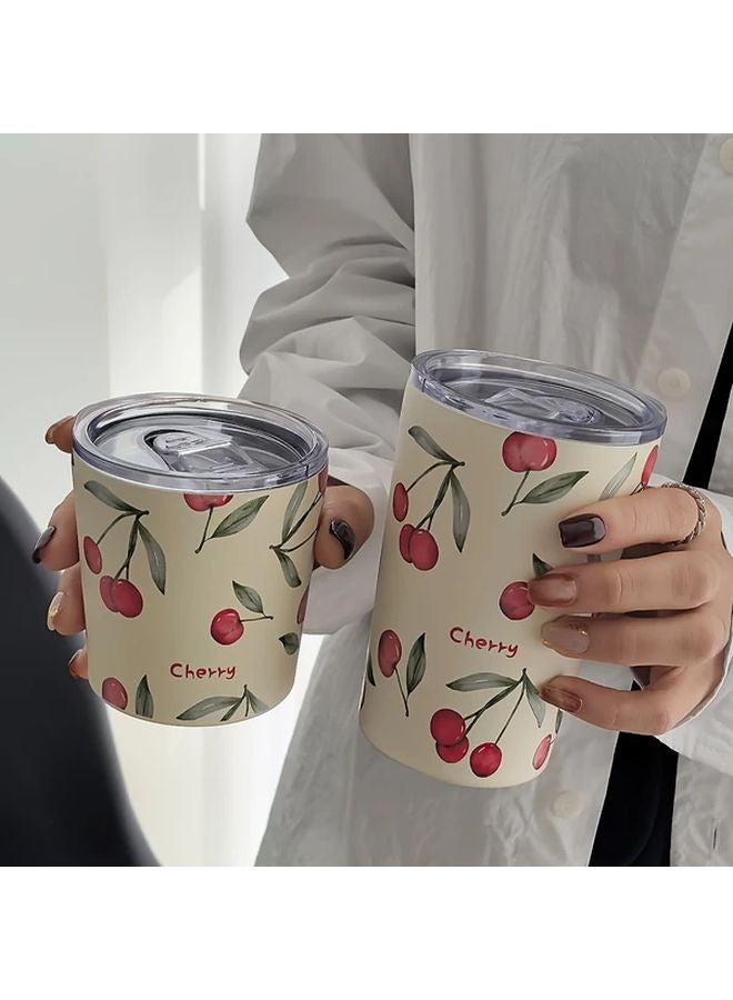 Double Layer Stainless Steel Thermal Insulation Cup 11 83oz Big Red Cherry Pattern - Image 4